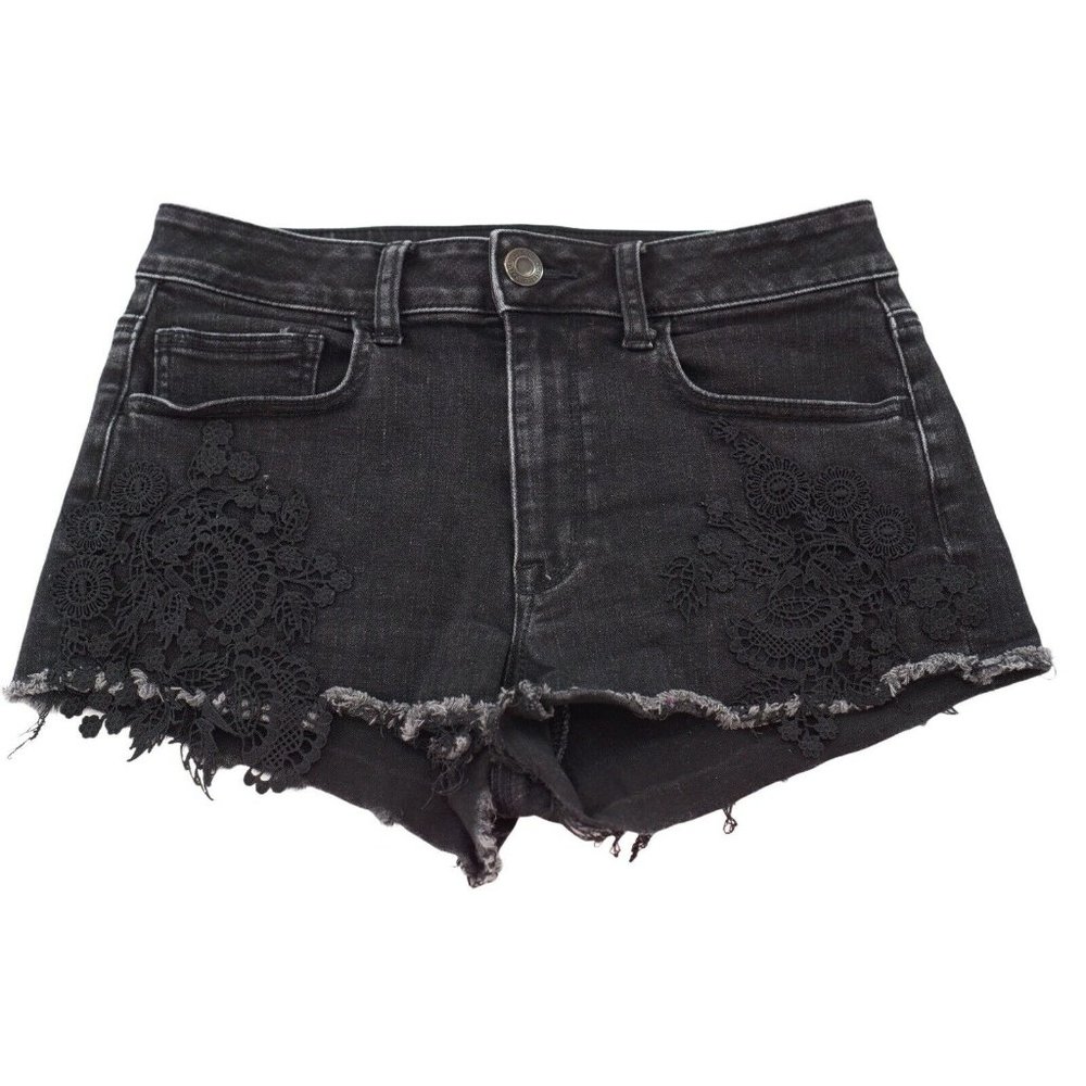 American Eagle Frayed Lace Hi-Rise Jean Shortie